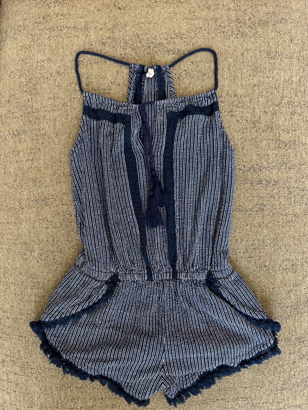 Rip curl Striped Navy & White Tassel Romper